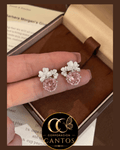 Aretes Gota de Cristal Rosa & Flores (Acero 316L)