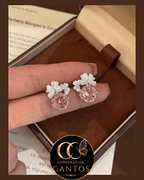 Aretes Gota de Cristal Rosa & Flores (Acero 316L)