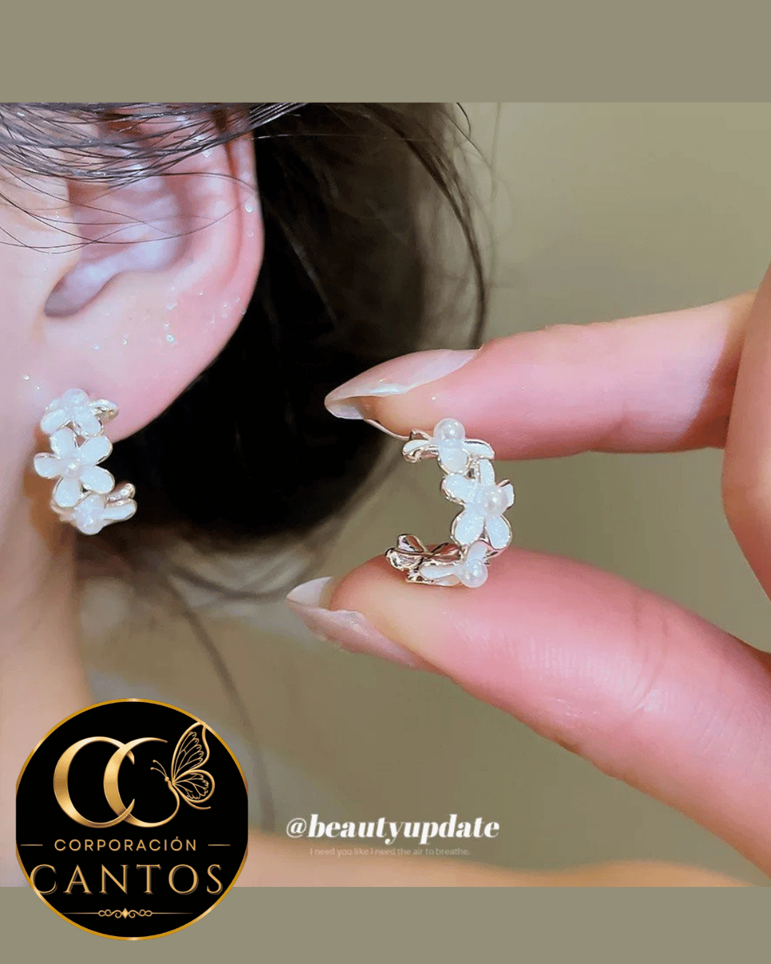 Argollas Jardín de Perlas | Aretes Huggie Florales (Acero 316L)