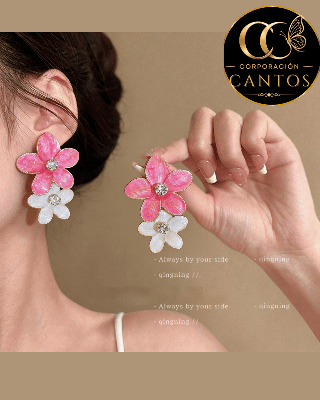 Aretes Doble Flor Dúo Encanto (Acero 316L)