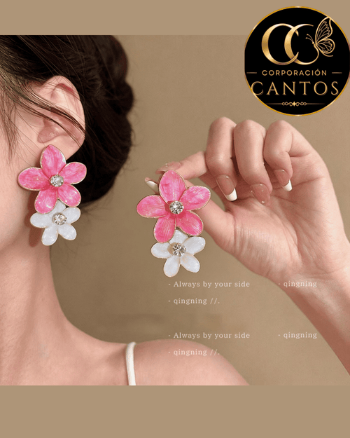 Aretes Doble Flor Dúo Encanto (Acero 316L)