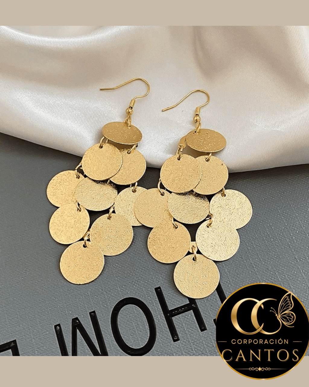 Aretes Cascada de Discos Dorados (Acero 316L)