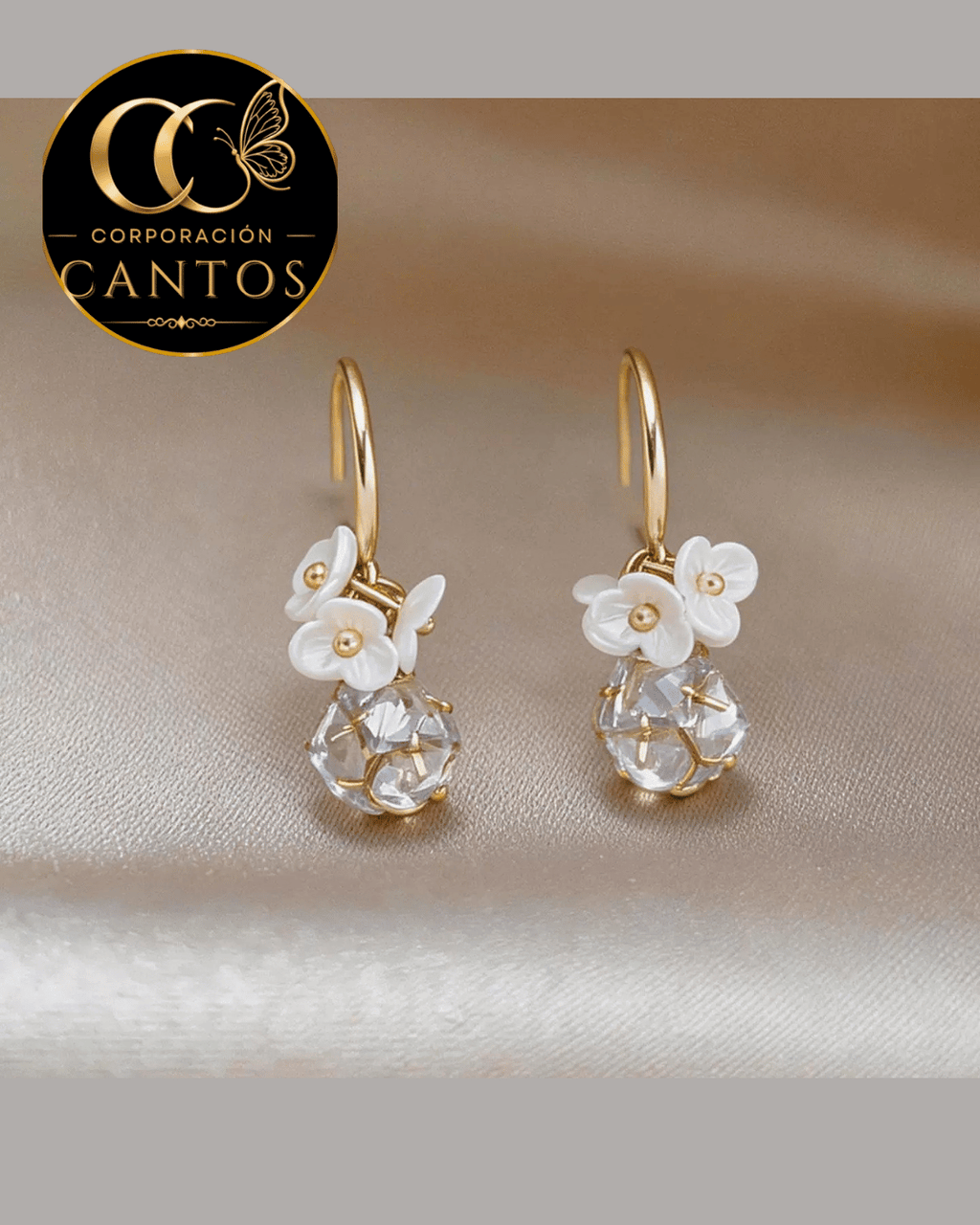 Aretes Colgantes Rocío de Cristal & Flores (Acero 316L)