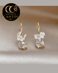 Aretes Colgantes Rocío de Cristal & Flores (Acero 316L)