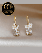 Aretes Colgantes Rocío de Cristal & Flores (Acero 316L)