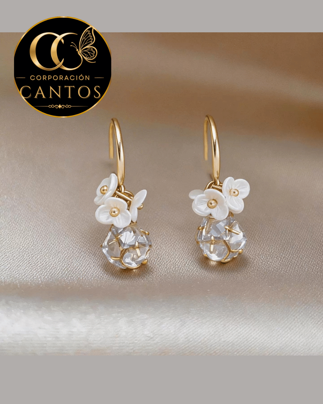 Aretes Colgantes Rocío de Cristal & Flores (Acero 316L)