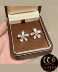 Aretes Flor Plateada Texturizada & Dorado (Acero 316L)