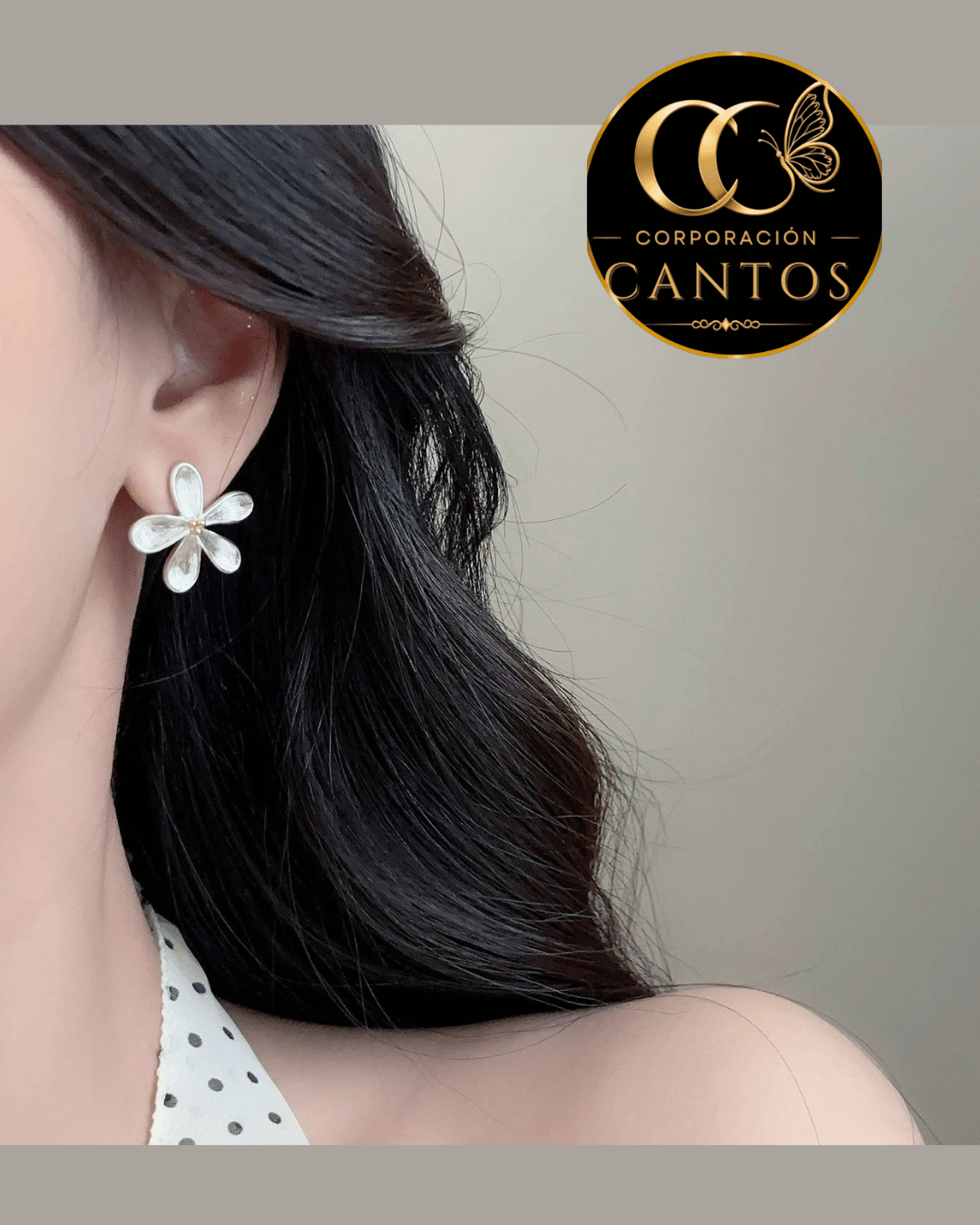 Aretes Flor Plateada Texturizada & Dorado (Acero 316L)