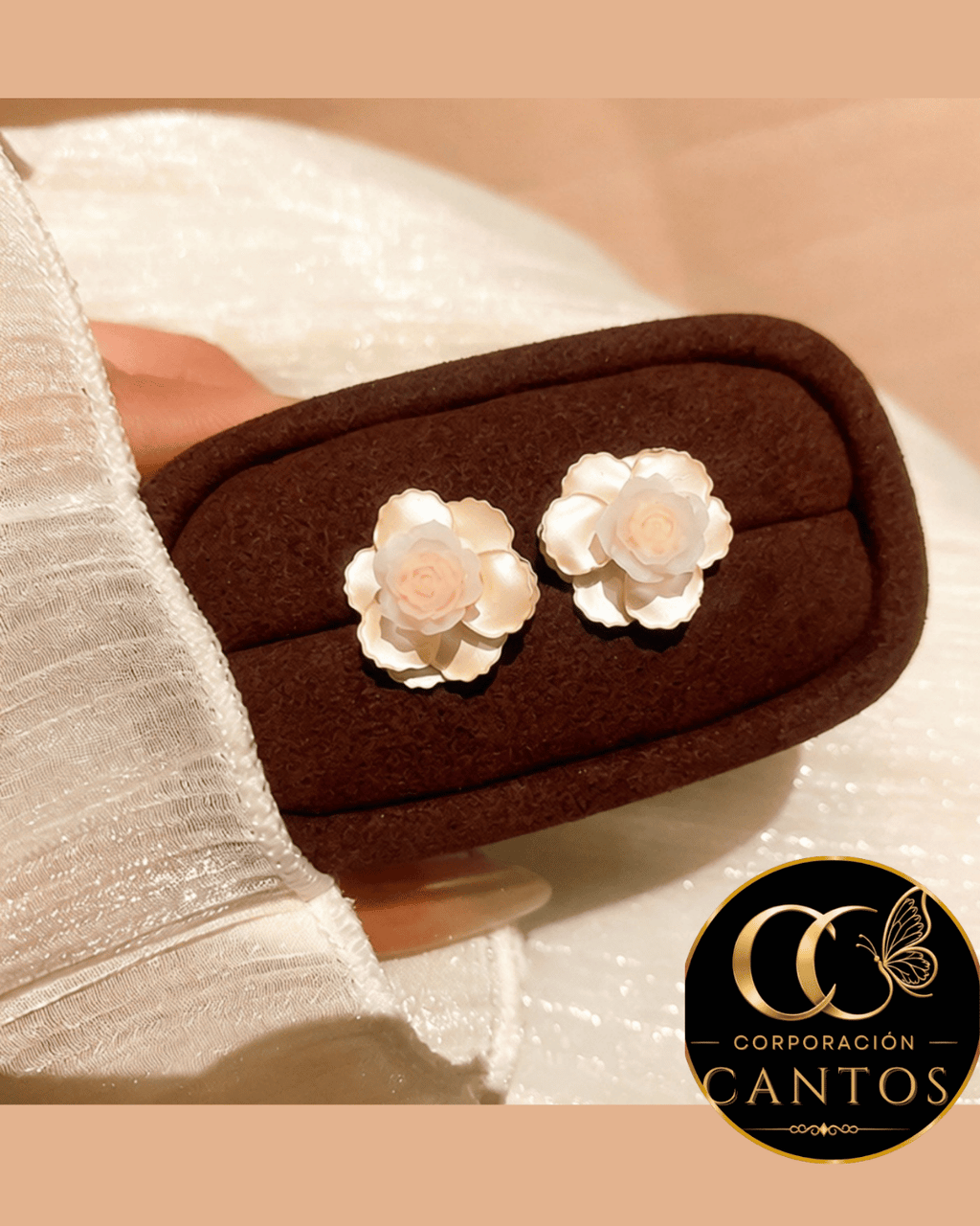 Aretes Broquel Rosa Romántica (Acero 316L)