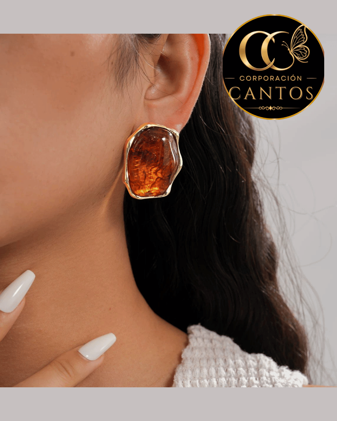 Aretes Broquel Ámbar Geométrico (Acero 316L)