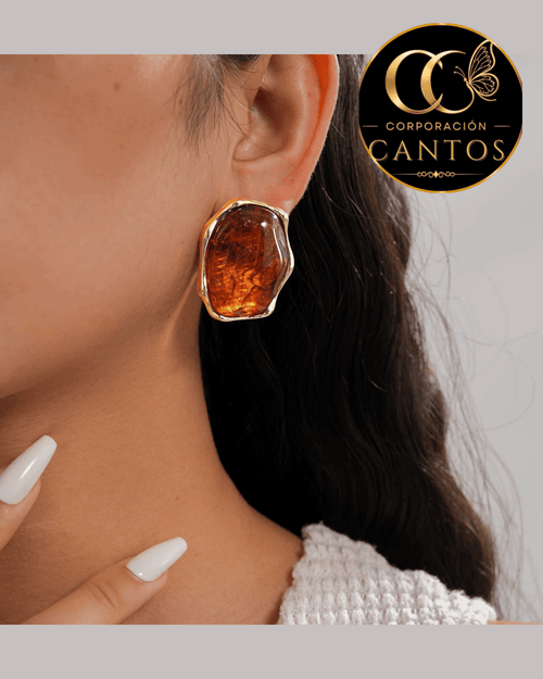 Aretes Broquel Ámbar Geométrico (Acero 316L)