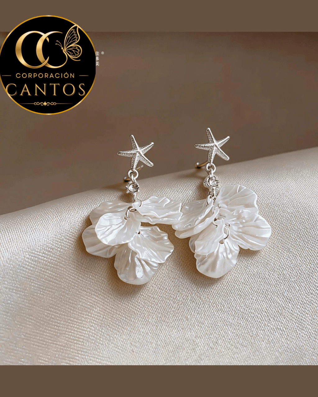 Aretes Colgantes Estrella de Mar & Pétalos de Nácar (Acero 316L)