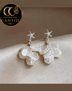 Aretes Colgantes Estrella de Mar & Pétalos de Nácar (Acero 316L)
