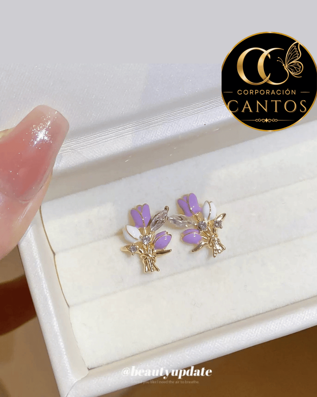 Aretes Broquel Ramillete de Tulipanes (Acero 316L)
