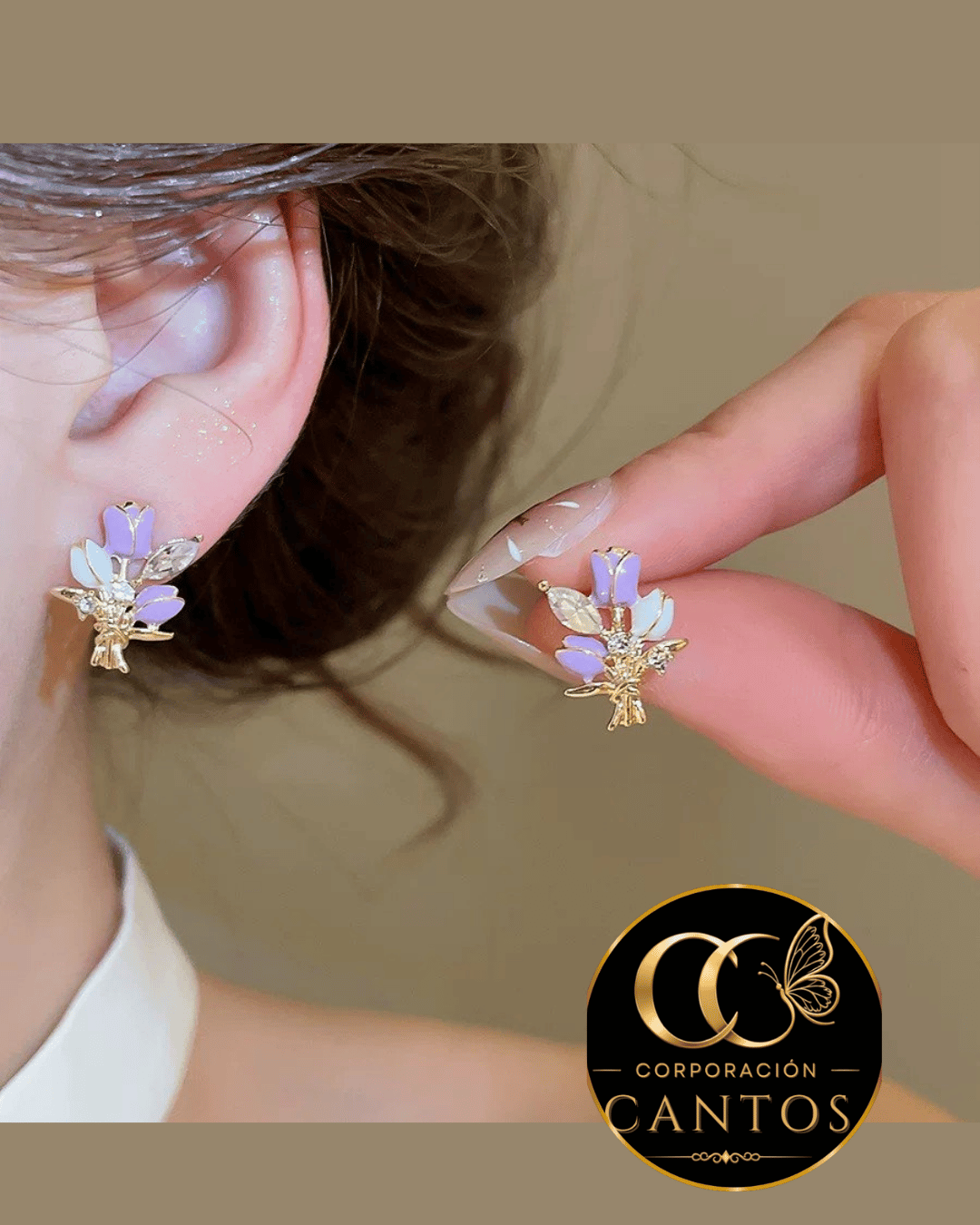 Aretes Broquel Ramillete de Tulipanes (Acero 316L)