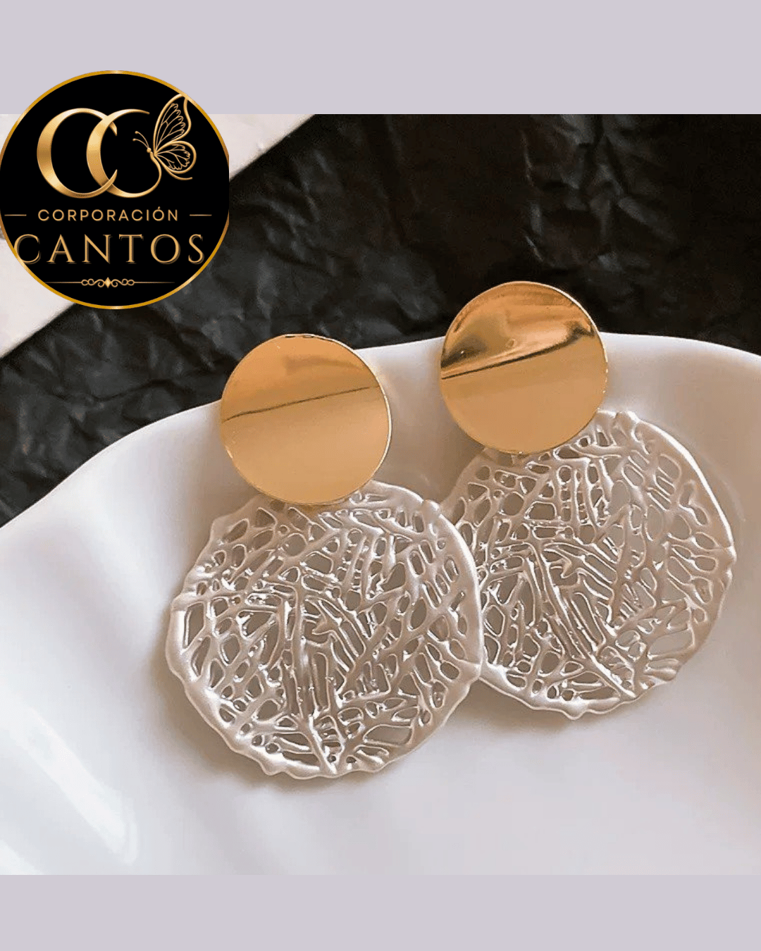 Aretes Trama Artística Dorado & Blanco (Acero 316L)