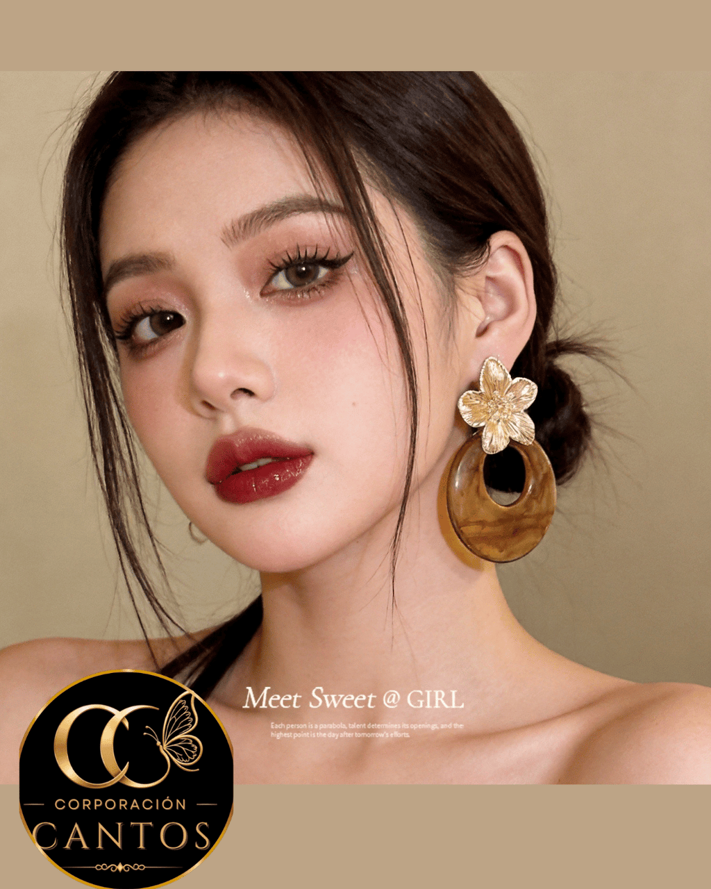 Aretes Broquel Flor & Argolla Ámbar (Acero 316L)