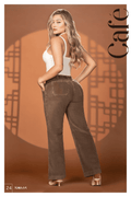 Pantalón Jean Colombiano Wide Leg en Tela Pana de Tiro Alto con Bota Ancha