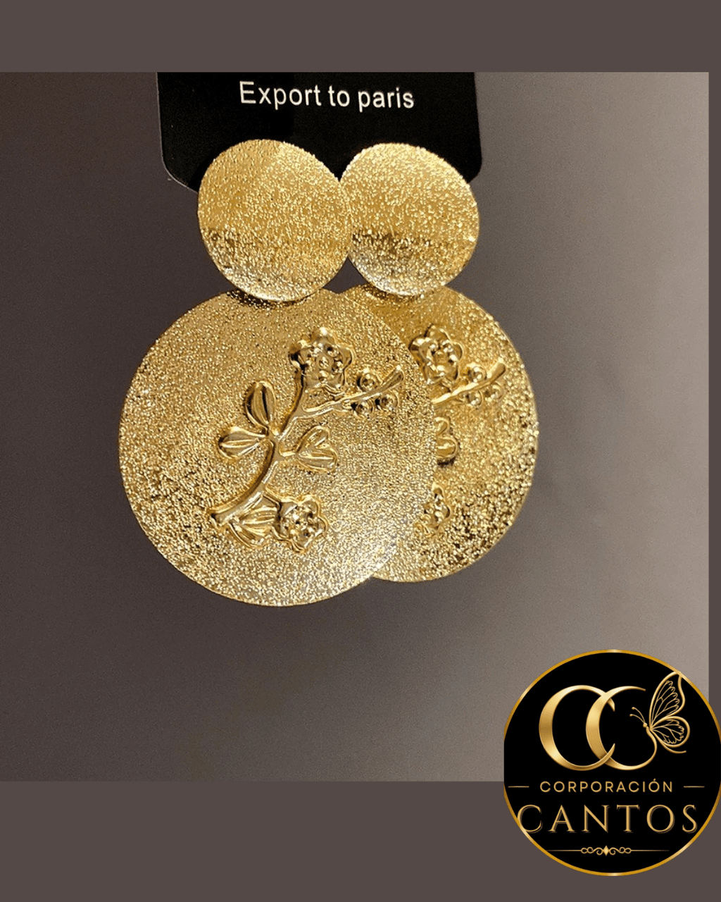 Aretes Medallón Botánico Dorado (Acero 316L)