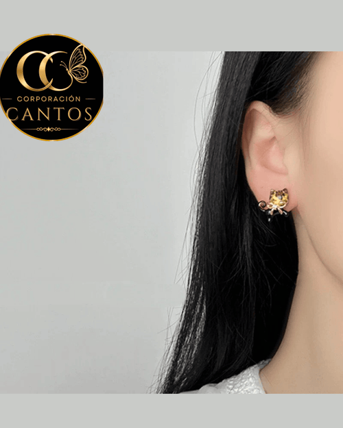 Aretes Broquel Gato Chic Animado (Acero 316L)