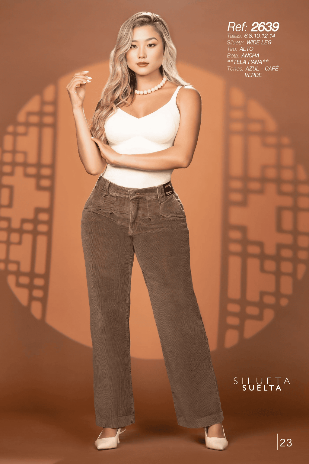 Pantalón Jean Colombiano Wide Leg en Tela Pana de Tiro Alto con Bota Ancha