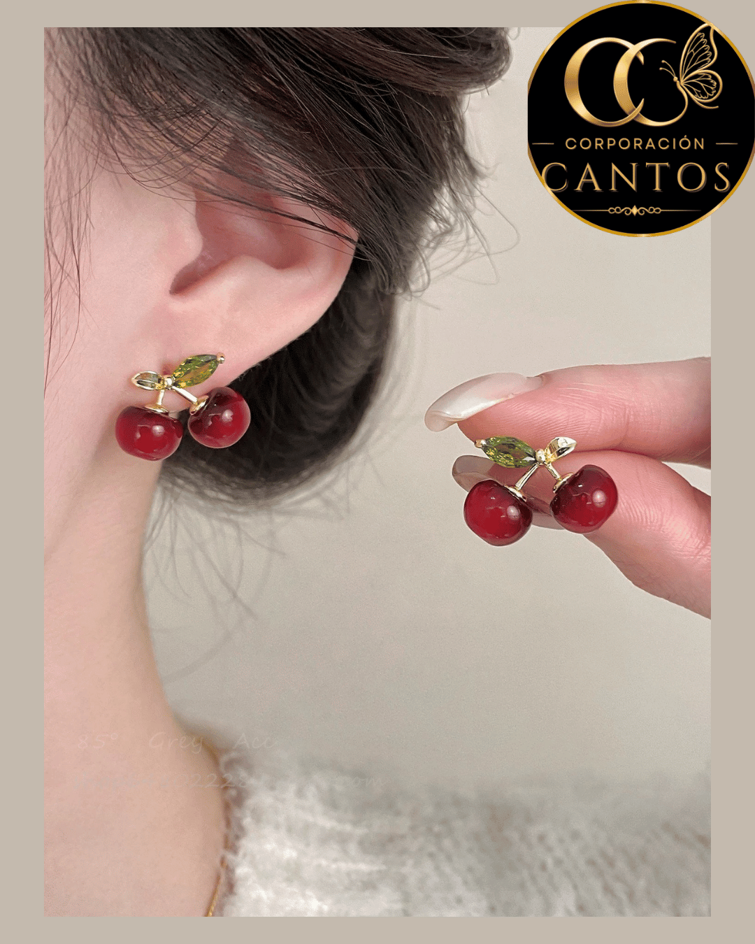Aretes Broquel Cerezas Dulce Encanto (Acero 316L)