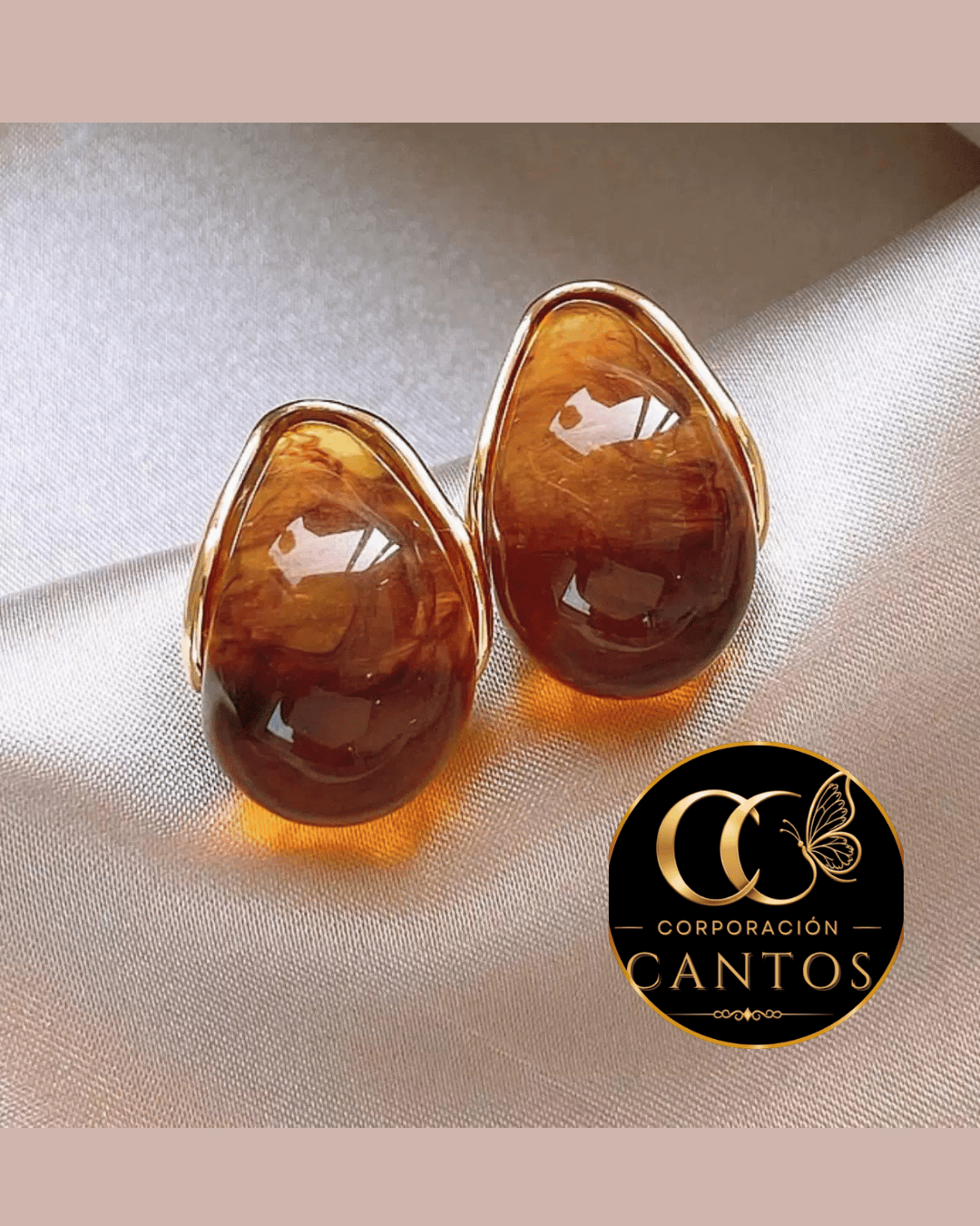 Aretes Broquel Gota Ámbar (Acero 316L)