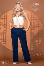 Pantalón Jean Colombiano Wide Leg en Tela Pana de Tiro Alto con Bota Ancha