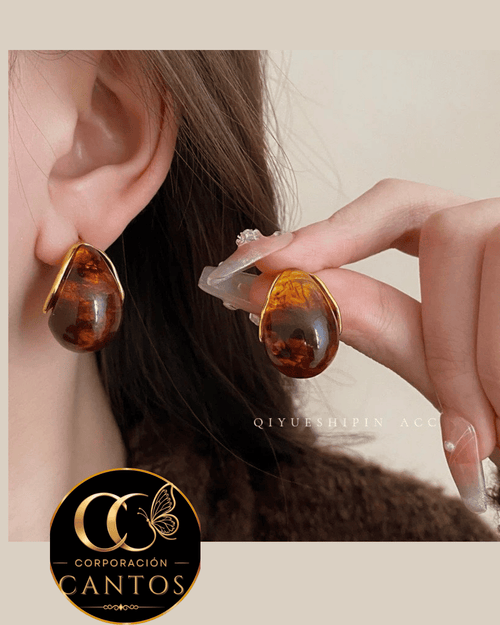 Aretes Broquel Gota Ámbar (Acero 316L)