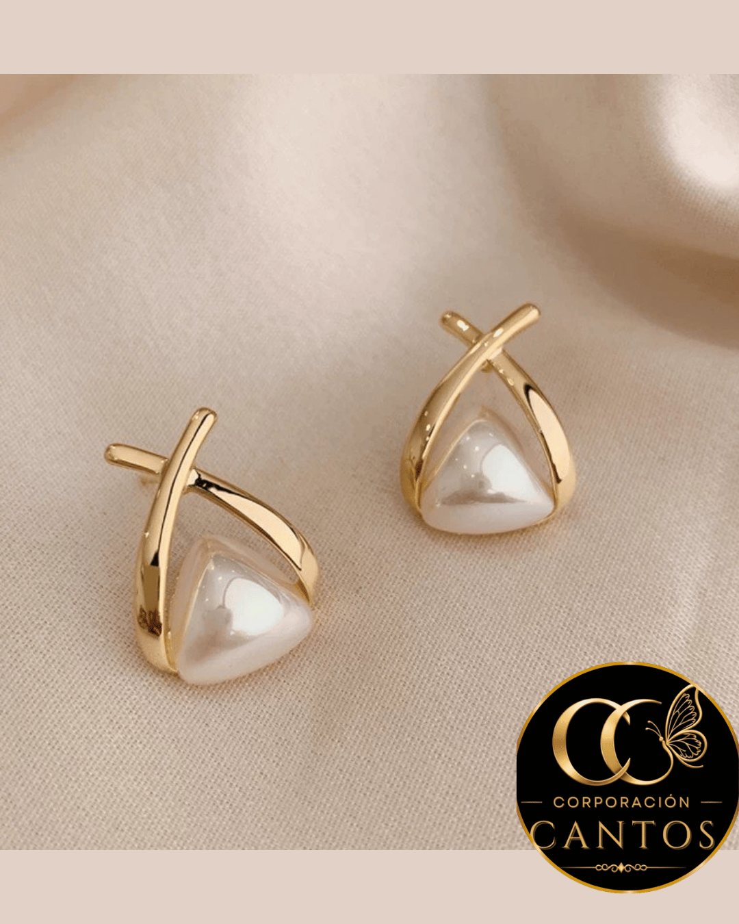 Aretes Cruzados Triángulo de Perla (Acero 316L)