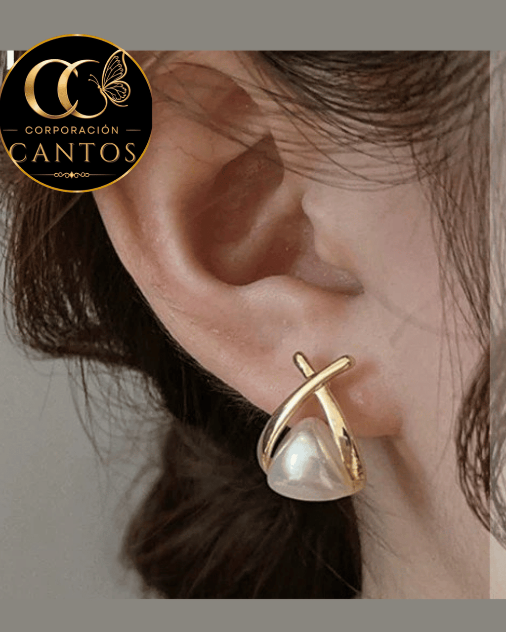 Aretes Cruzados Triángulo de Perla (Acero 316L)