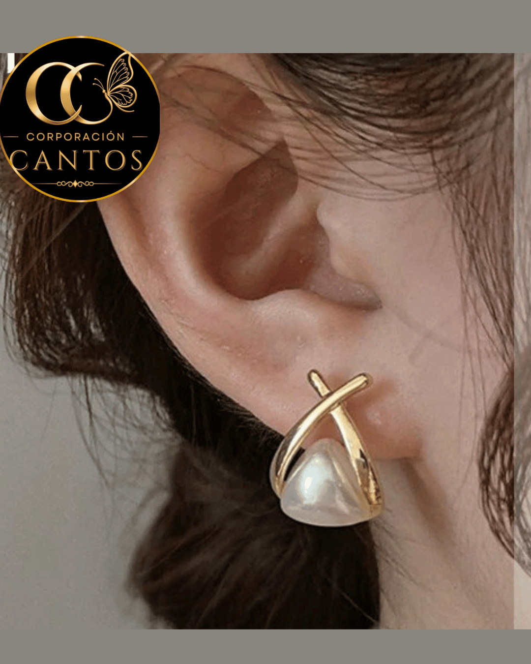 Aretes Cruzados Triángulo de Perla (Acero 316L)