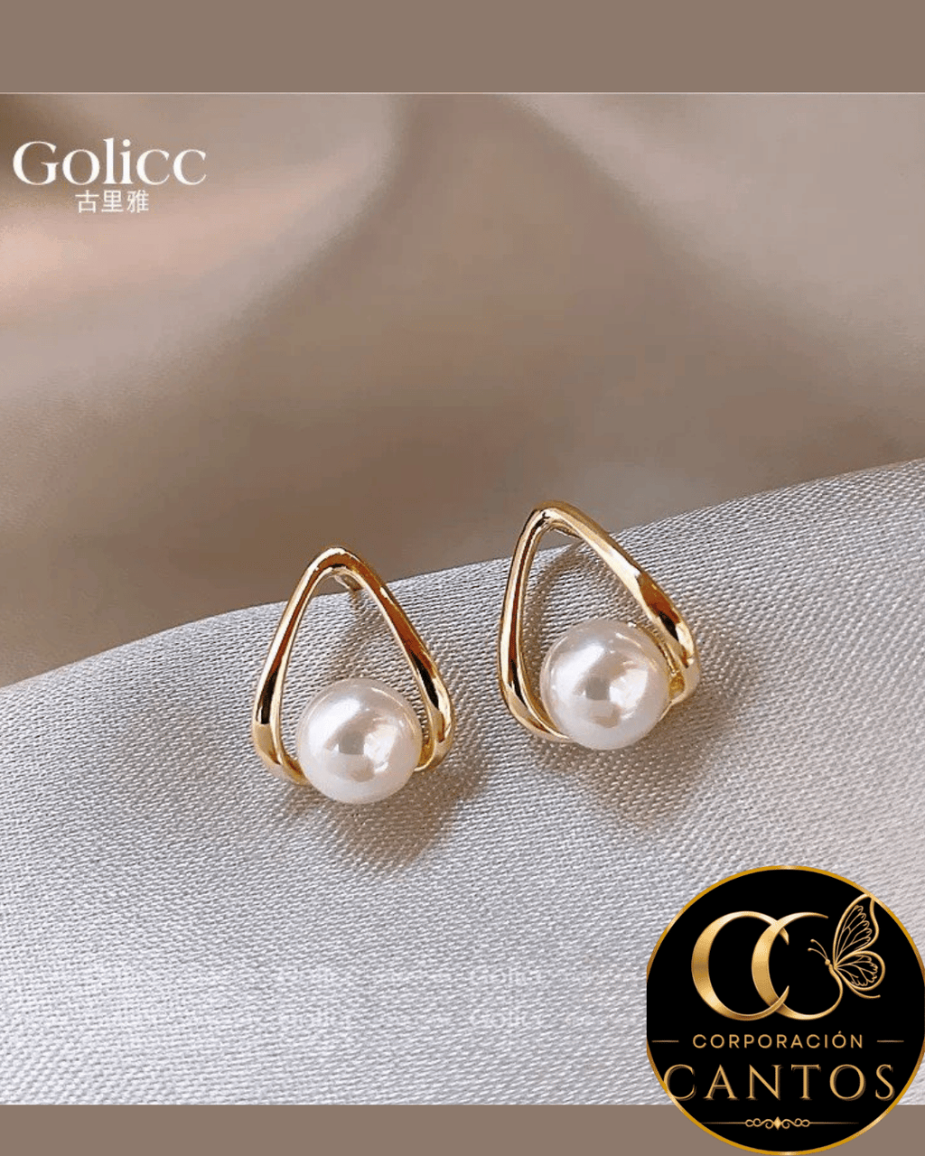 Aretes Gota Estilizada & Perla Central (Acero 316L)