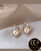Aretes Gota Estilizada & Perla Central (Acero 316L)