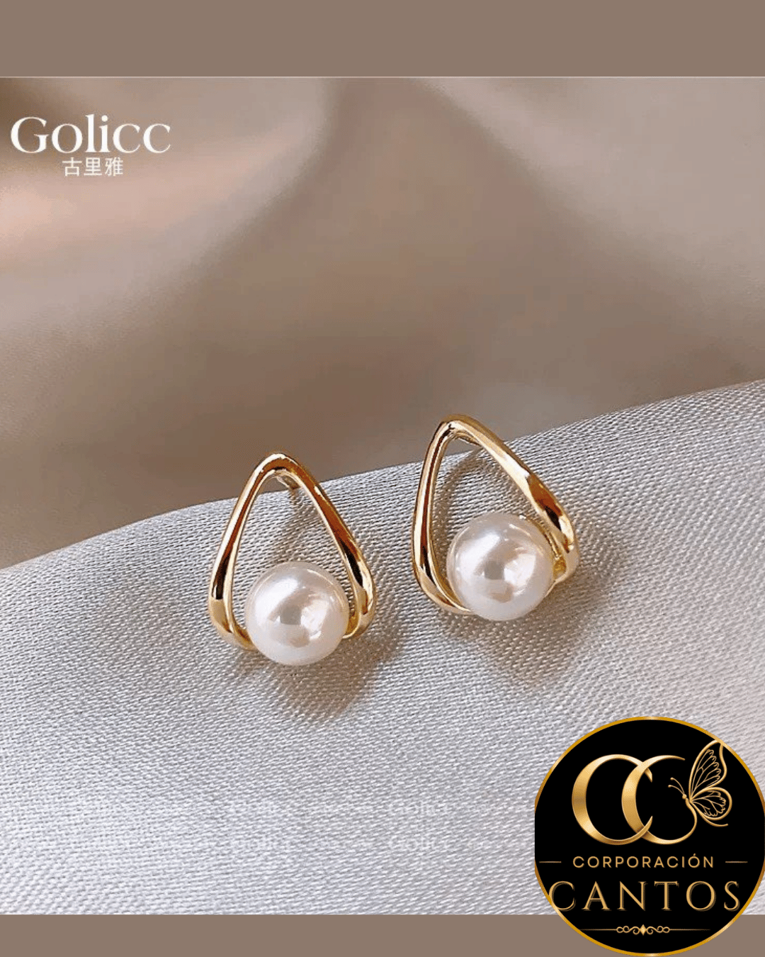Aretes Gota Estilizada & Perla Central (Acero 316L)