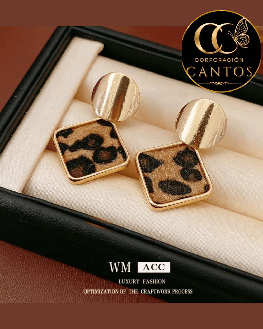 Aretes Geométricos Animal Print & Disco Dorado (Acero 316L)
