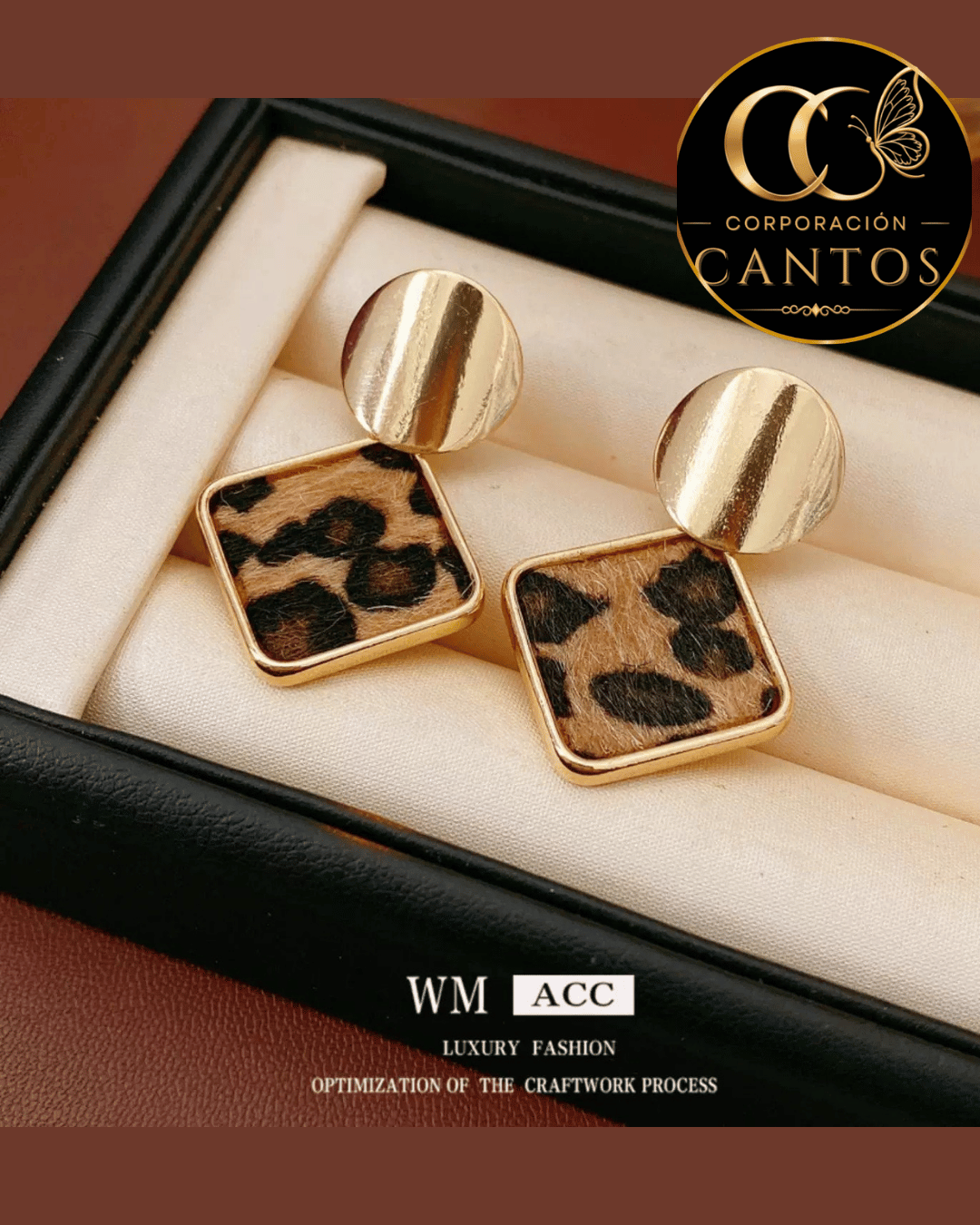 Aretes Geométricos Animal Print & Disco Dorado (Acero 316L)