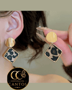 Aretes Geométricos Animal Print & Disco Dorado (Acero 316L)