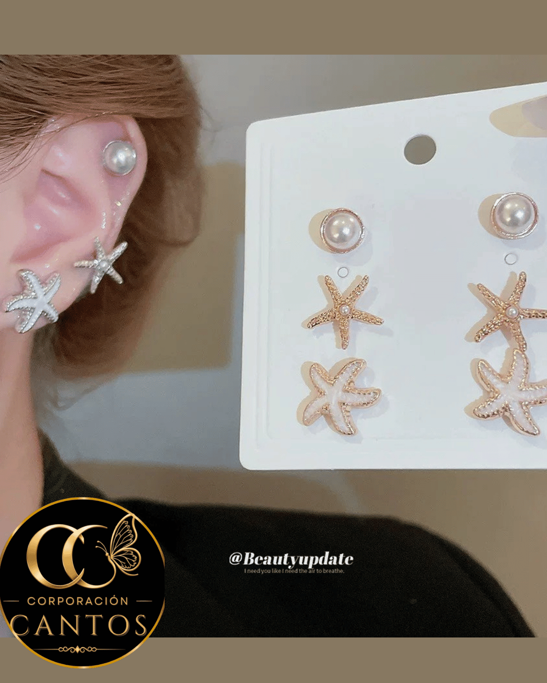 Set de Aretes Trío Océano & Estrellas de Mar (Acero 316L)