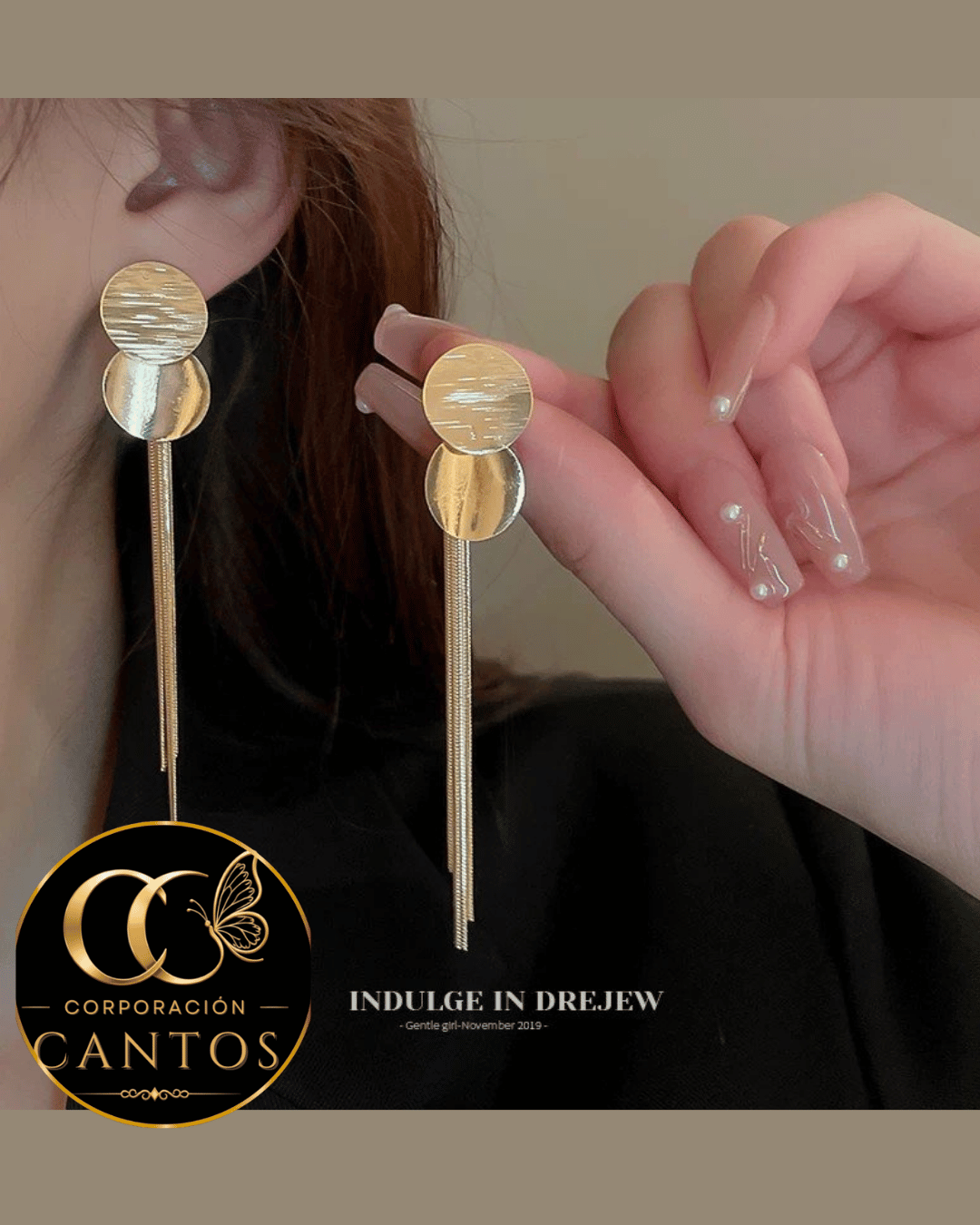 Aretes Colgantes Doble Disco & Cascada de Flecos (Acero 316L)