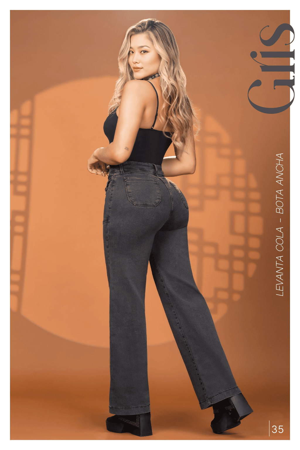 Pantalón Jean Colombiano Wide Leg Gris Oscuro