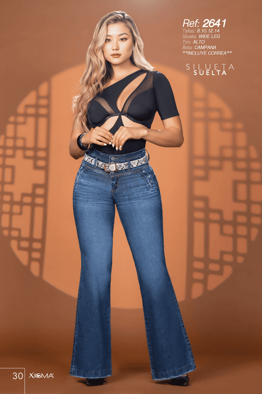 Pantalón Jean Colombiano Wide Leg Campana de Tiro Alto con Correa