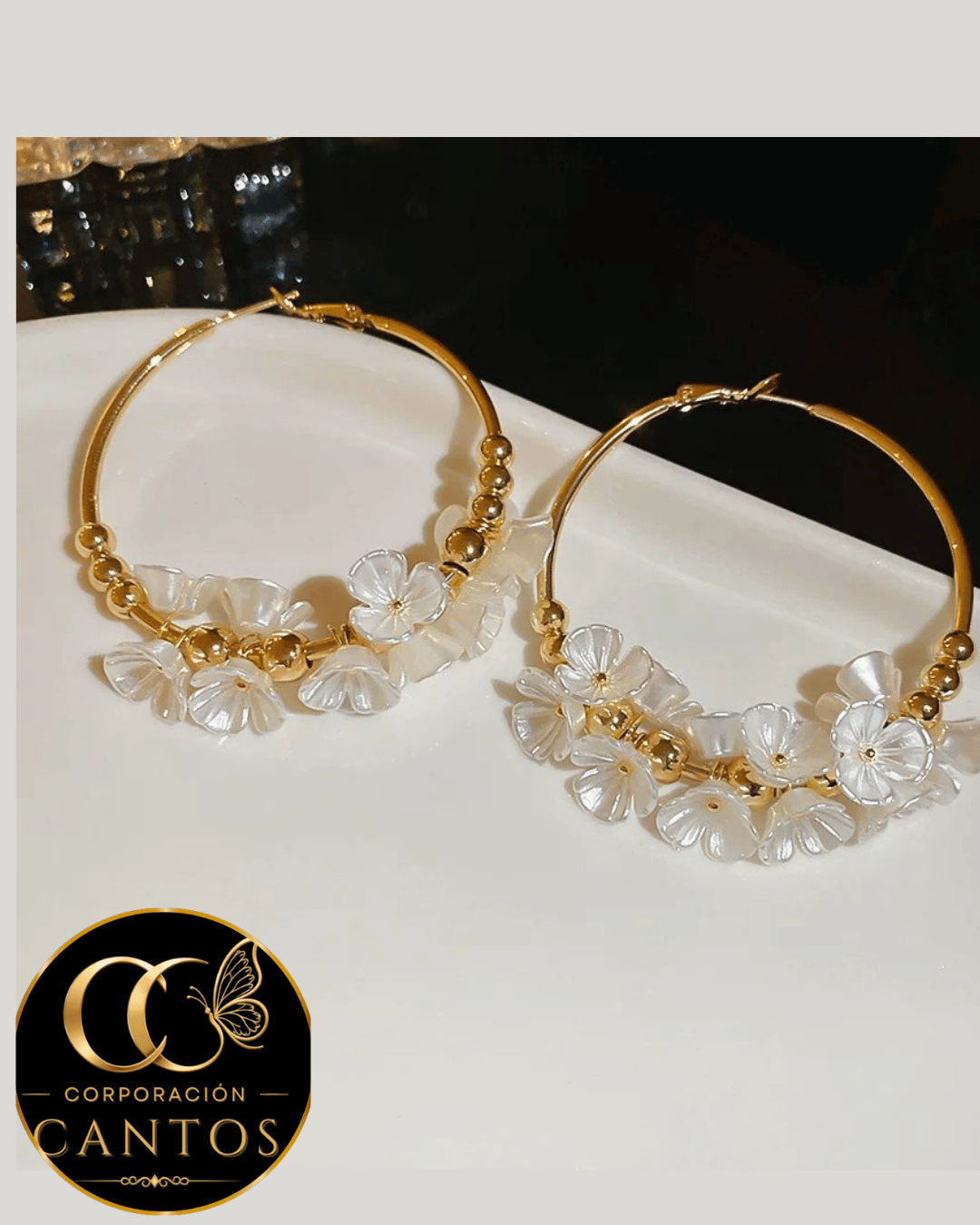 Argollas Jardín Floral & Perlas (Acero 316L)