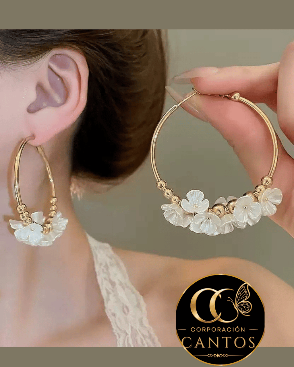 Argollas Jardín Floral & Perlas (Acero 316L)