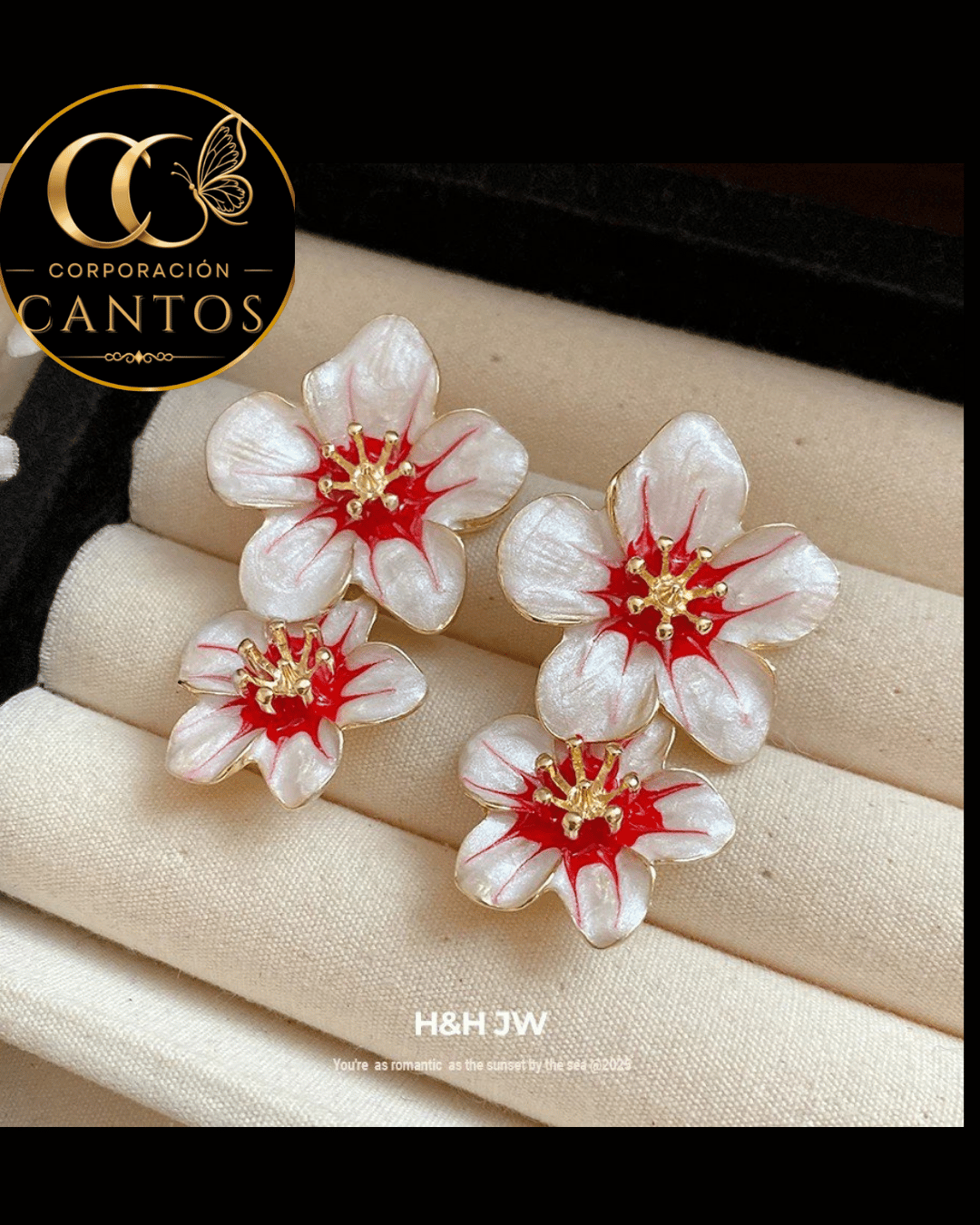 Aretes Doble Flor Esmaltada & Centro Rubí (Acero 316L)