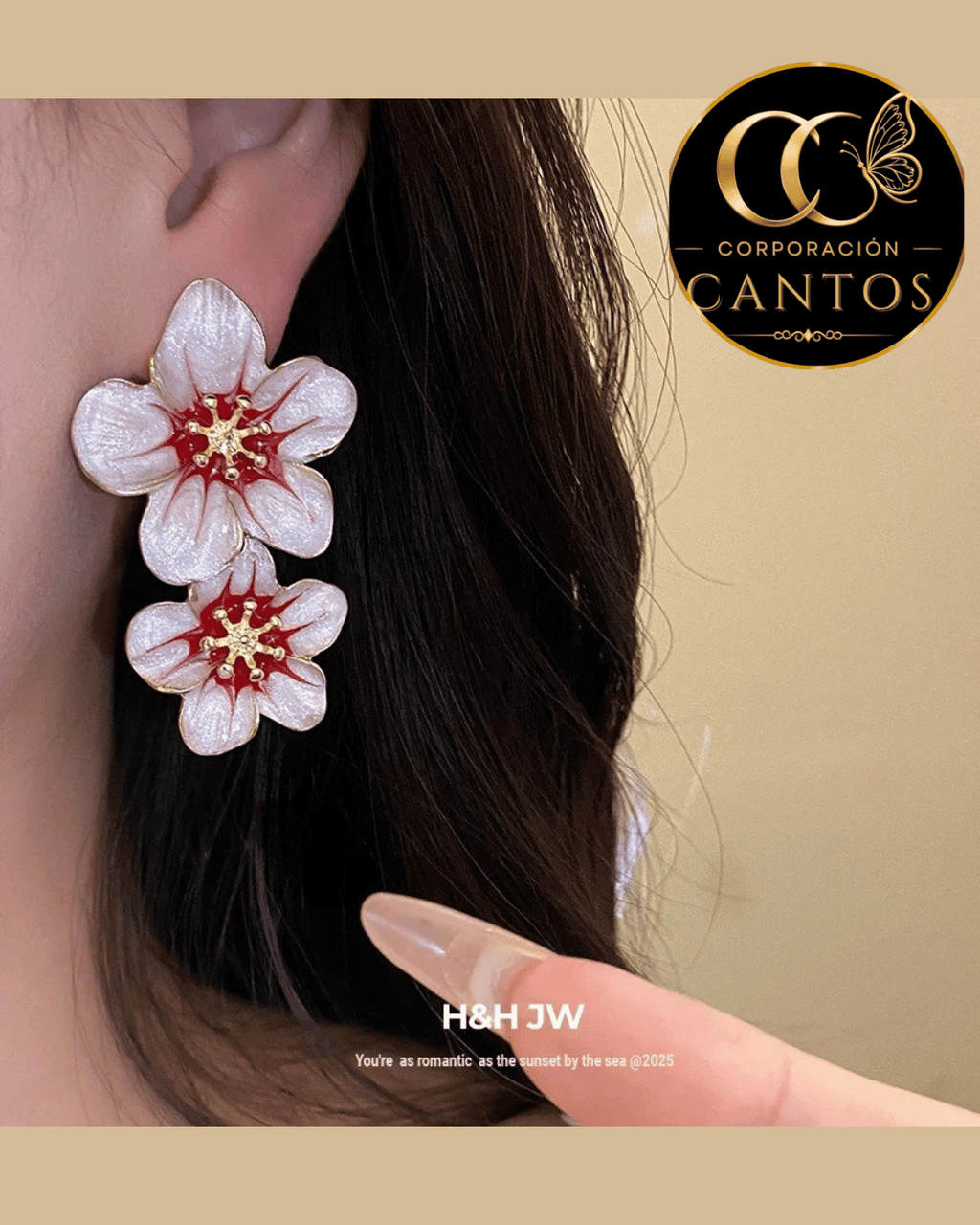 Aretes Doble Flor Esmaltada & Centro Rubí (Acero 316L)