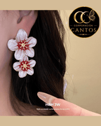 Aretes Doble Flor Esmaltada & Centro Rubí (Acero 316L)