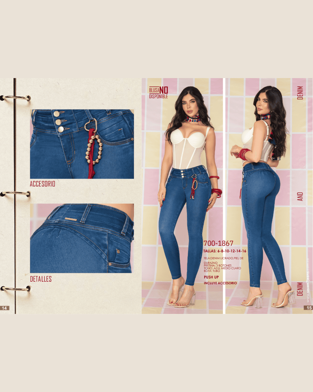Jeans Colombiano Azul Oscuro Push-Up con Pretina de 4 Botones (Ref: 700-1855)