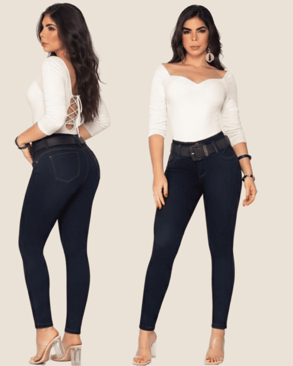 Jeans Colombiano Azul Industrial Push-Up con Cinturón Incrustado (Ref: 700-1889)