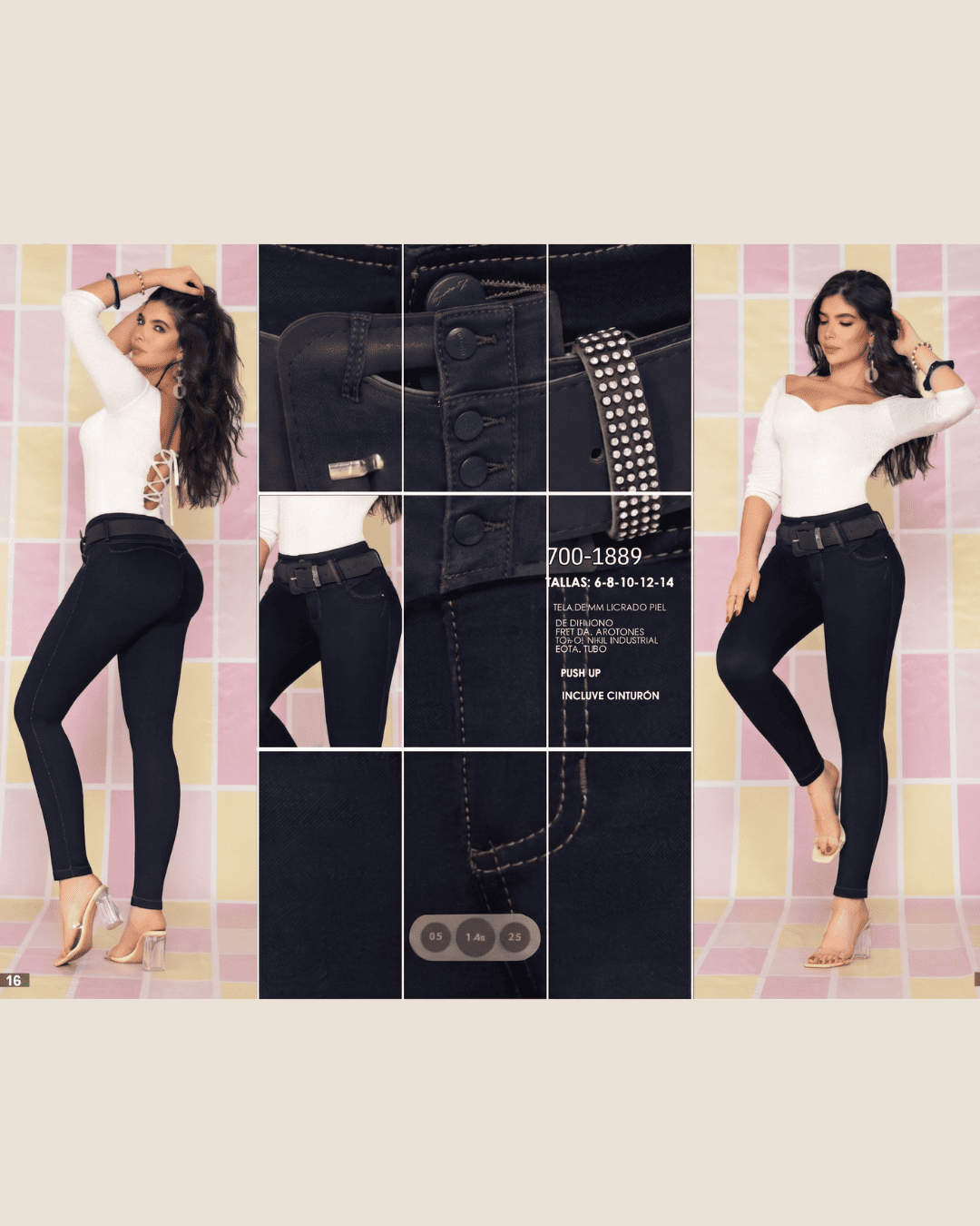Jeans Colombiano Azul Industrial Push-Up con Cinturón Incrustado (Ref: 700-1889)